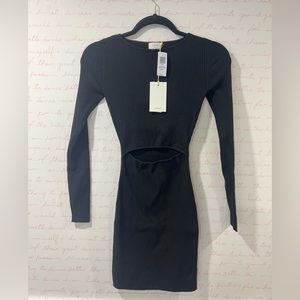 Cut out knit long sleeve mini dress